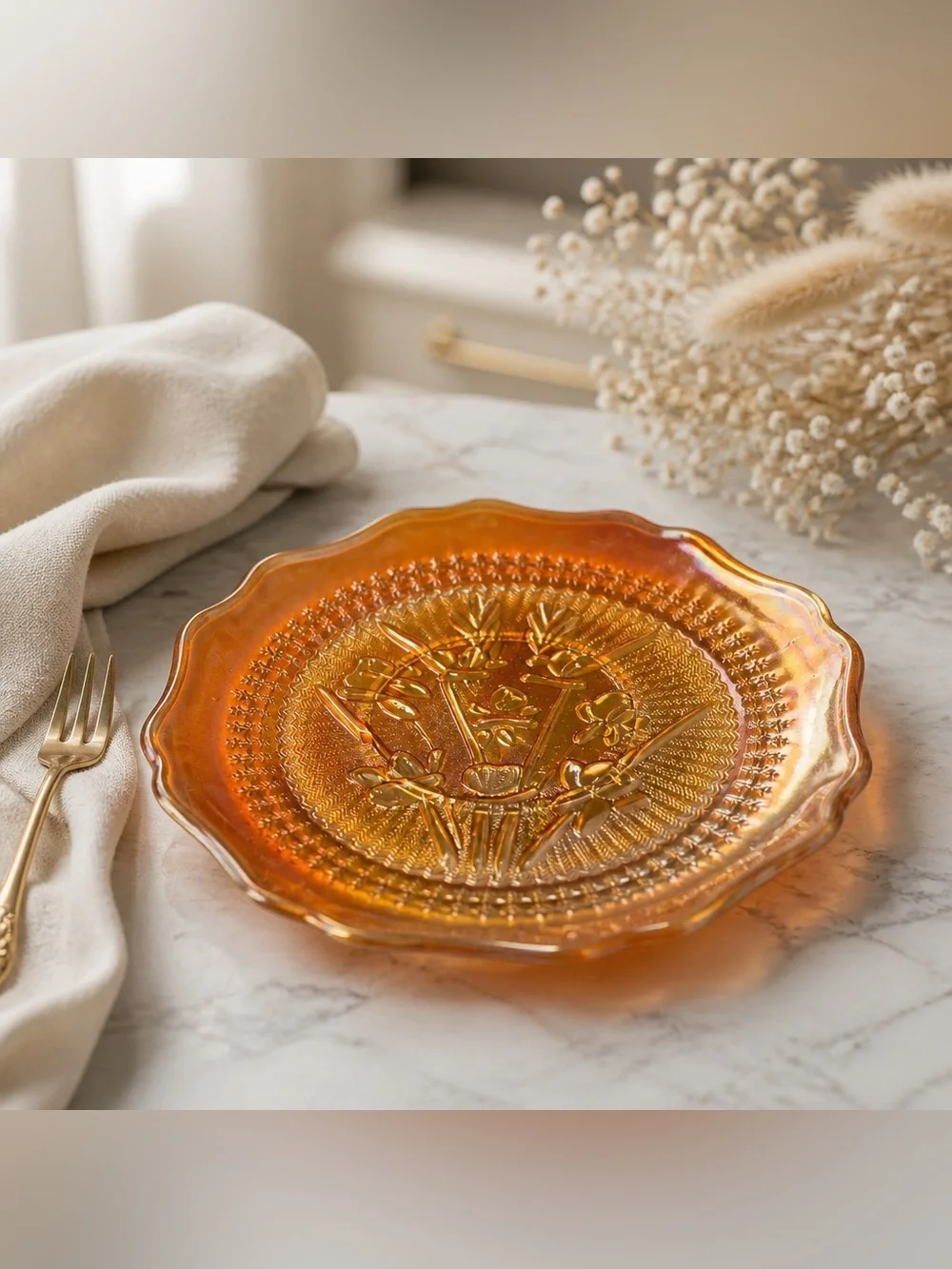 Jeannette Glass Company saucer or dessert plate in Iris and Herringbone pattern